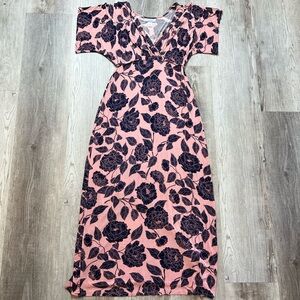 Motherhood Nursing Maxi Dress Maternity Pink Navy Dark Floral Size M Modesty